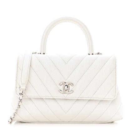 Chanel Iridescent Caviar Chevron Quilted Mini Coco Handle Flap White 1 of 17