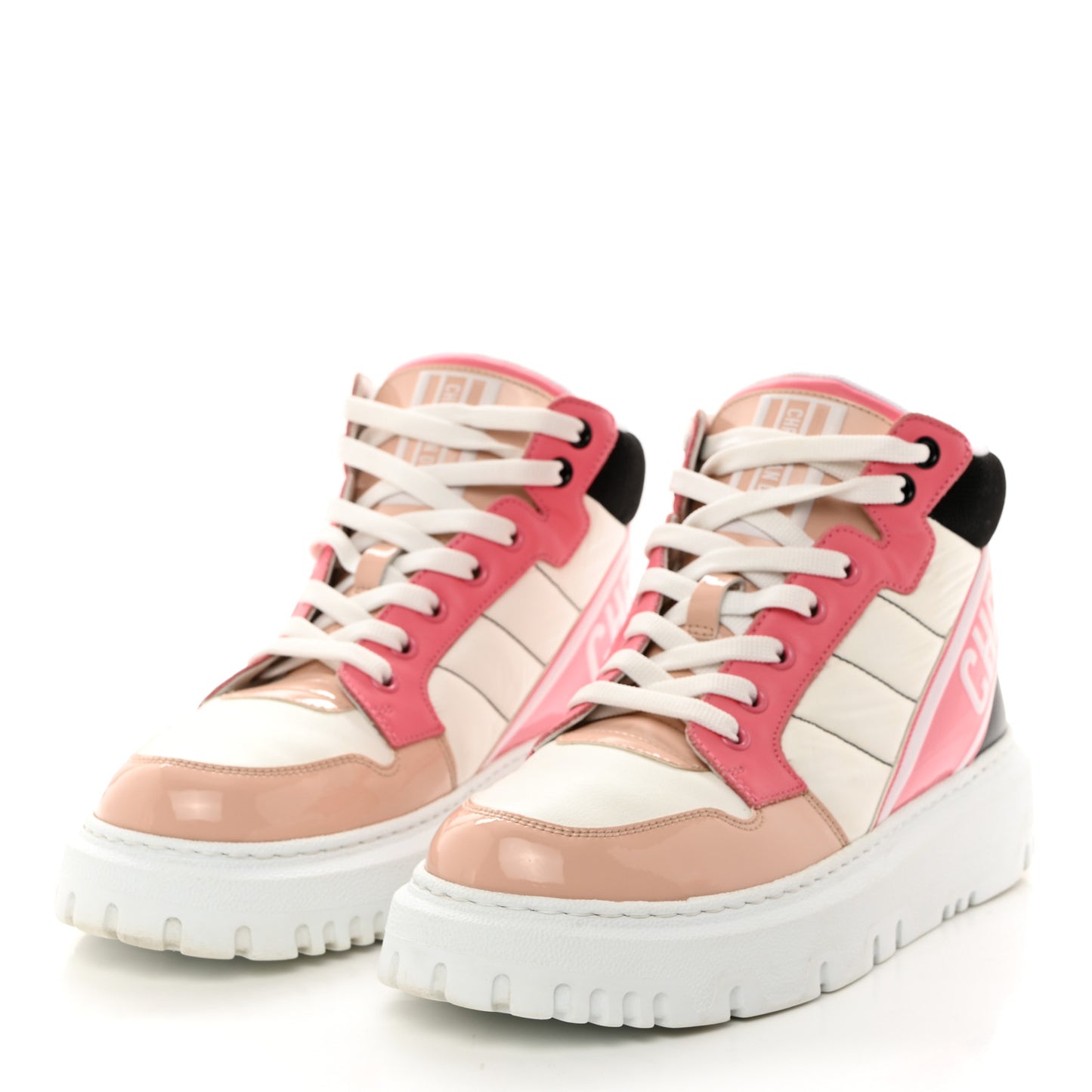 Nylon Calfskin Womens D-Player High Top Sneakers 37.5 Pink