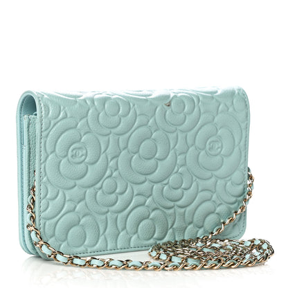 Chanel Caviar Camellia Embossed Wallet On Chain WOC Light Blue 4 of 15