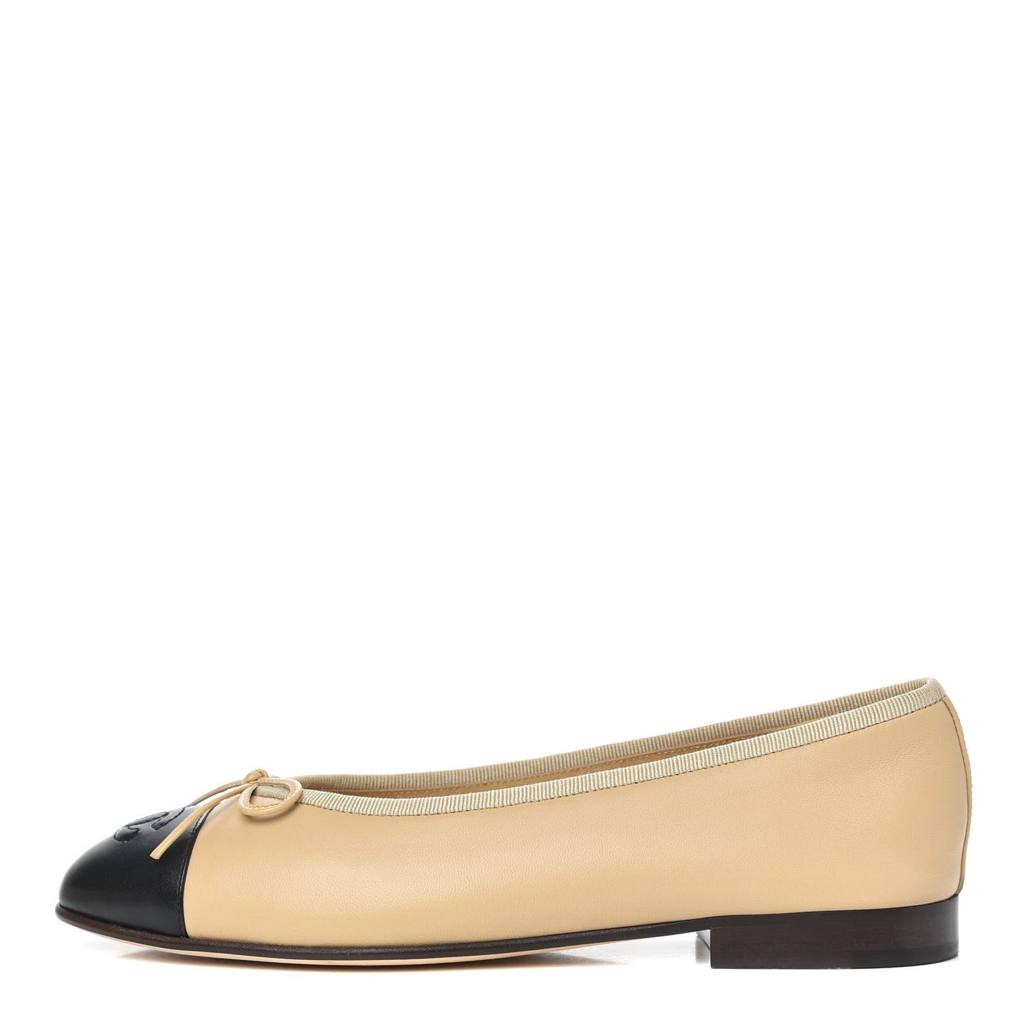 Lambskin Cap Toe CC Ballerina Flats 36.5 Beige Black