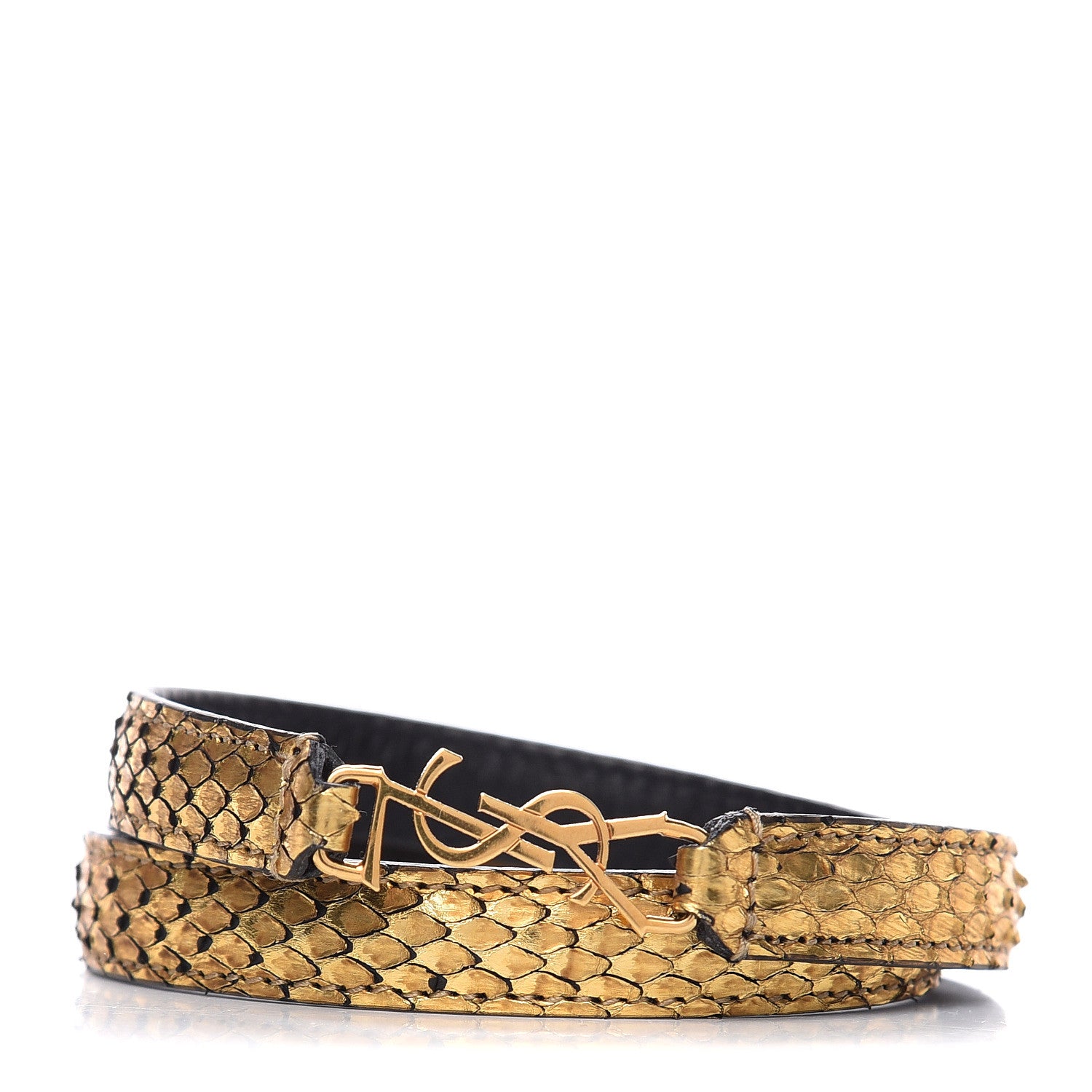 Saint Laurent Brass Snakeskin Bracelet Gold 1 of 4