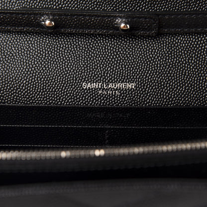 Saint Laurent Grain De Poudre Matelasse Chevron Monogram Chain Wallet Black 9 of 12