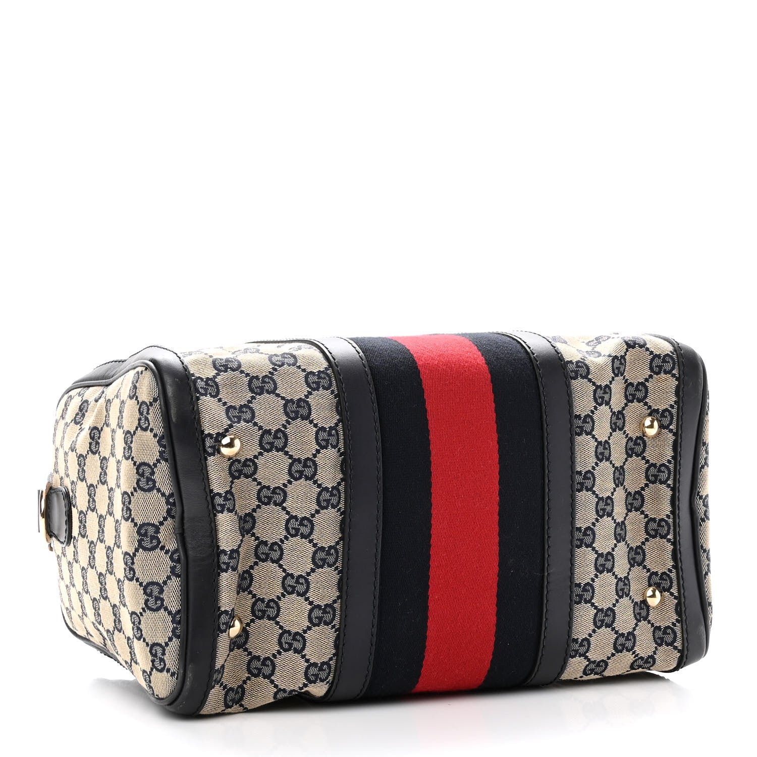 Gucci Monogram Selleria Calfskin Vintage Web Medium Boston Beige Blue 3 of 10