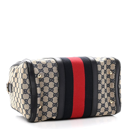 Gucci Monogram Selleria Calfskin Vintage Web Medium Boston Beige Blue 3 of 10