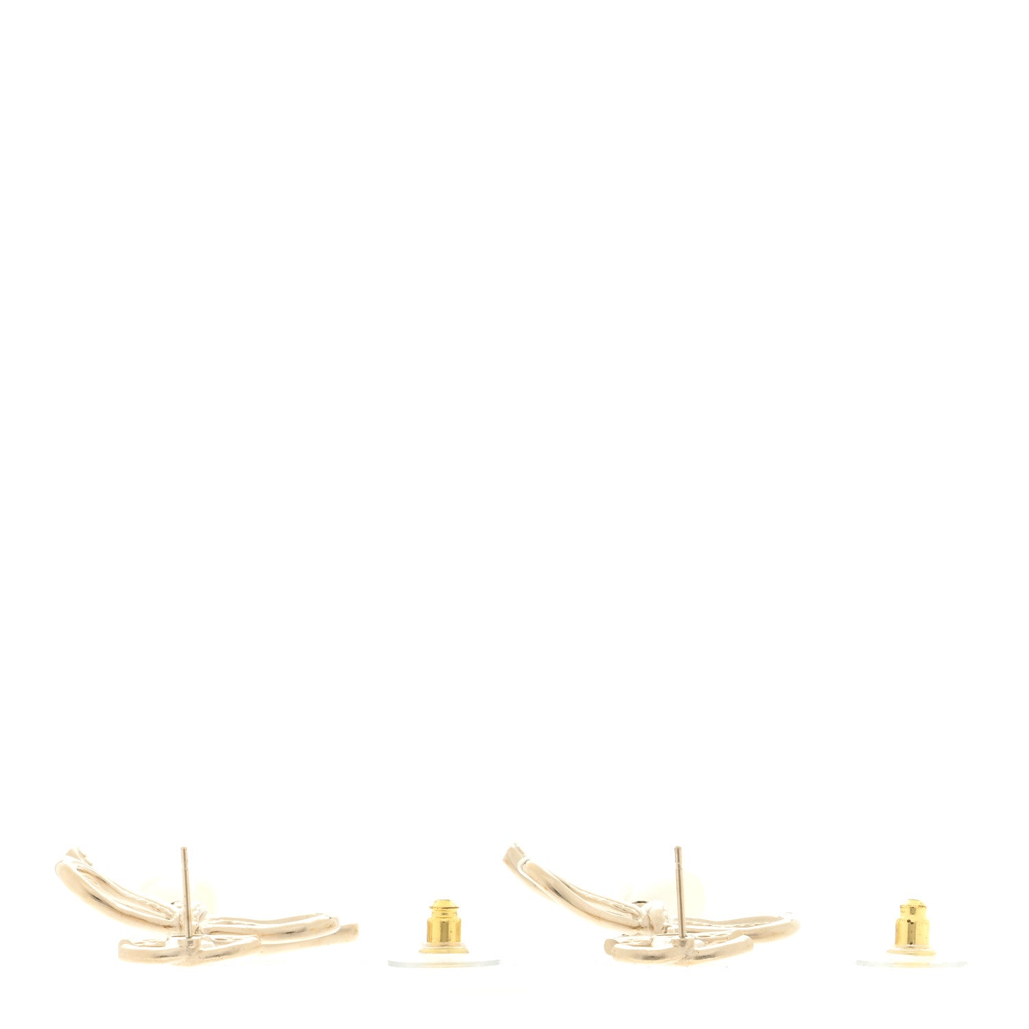 Chanel Pearl Crystal CC Bow Drop Earrings Gold Pearly White 3 of 4