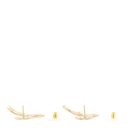 Chanel Pearl Crystal CC Bow Drop Earrings Gold Pearly White 3 of 4