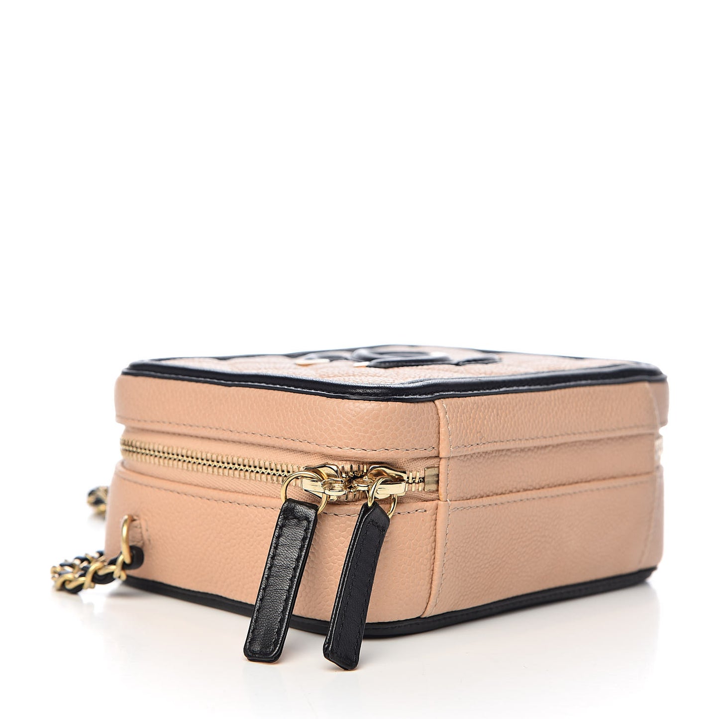 Caviar Quilted Small CC Filigree Vanity Case Beige Black