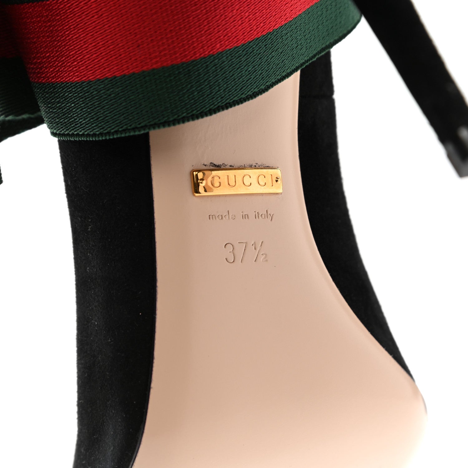 Gucci Kid Scamosciato Removable Web Bow High Heel Pumps 37.5 Black 7 of 14