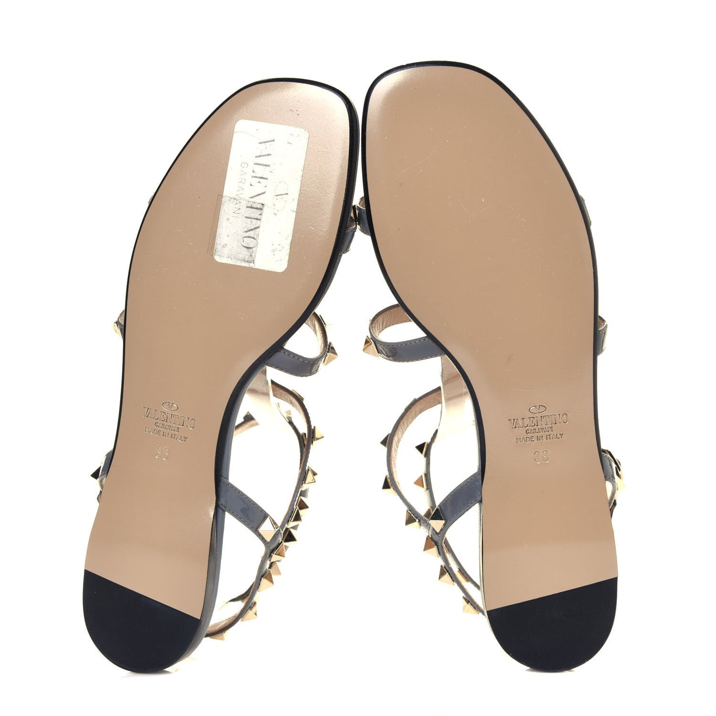 Patent Rockstud Gladiator Flat Sandals 38 Light Stone