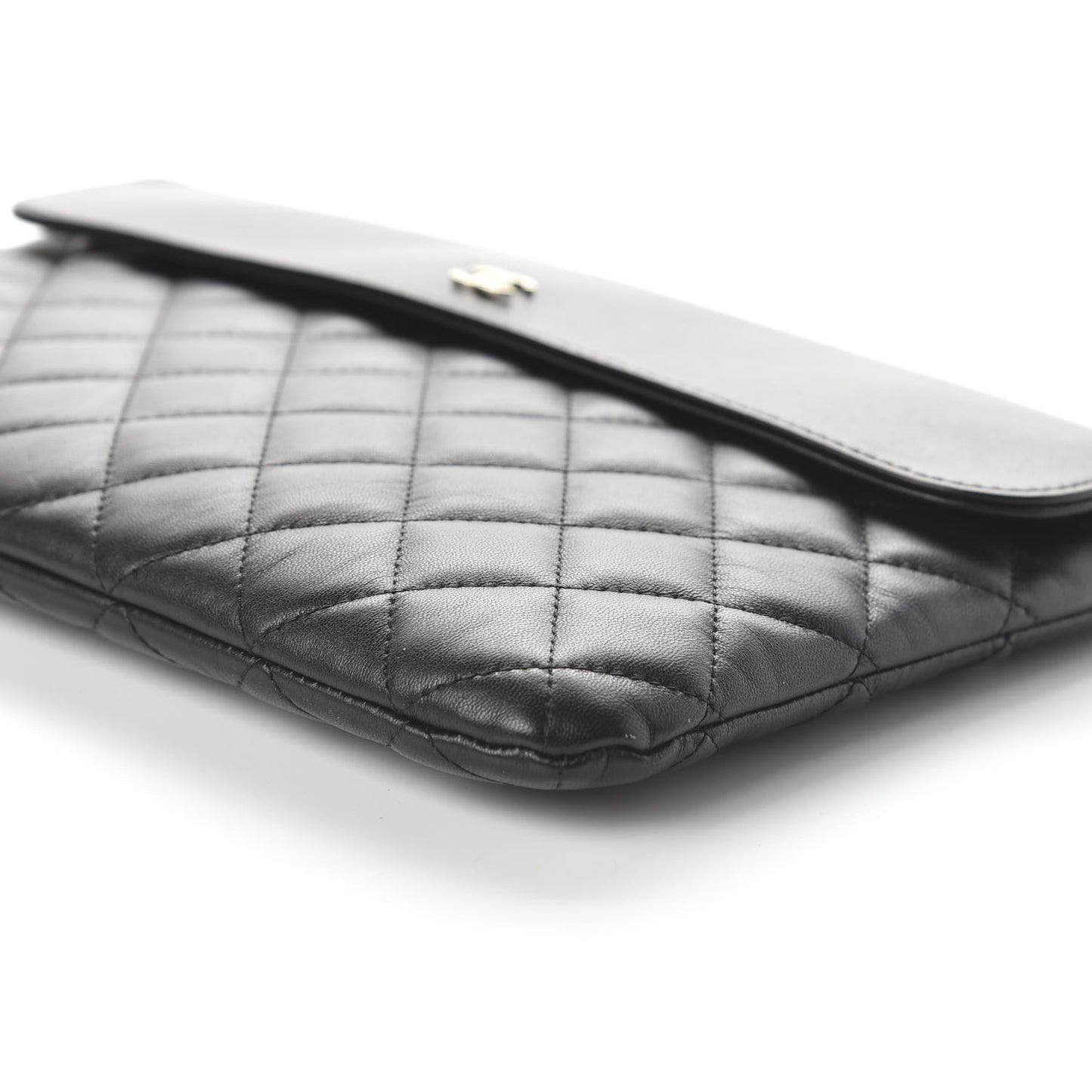Lambskin Quilted Medium Flap Cosmetic Case Black