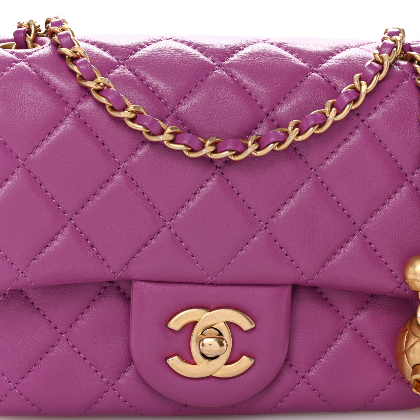 Lambskin Quilted Mini Pearl Crush Flap Purple