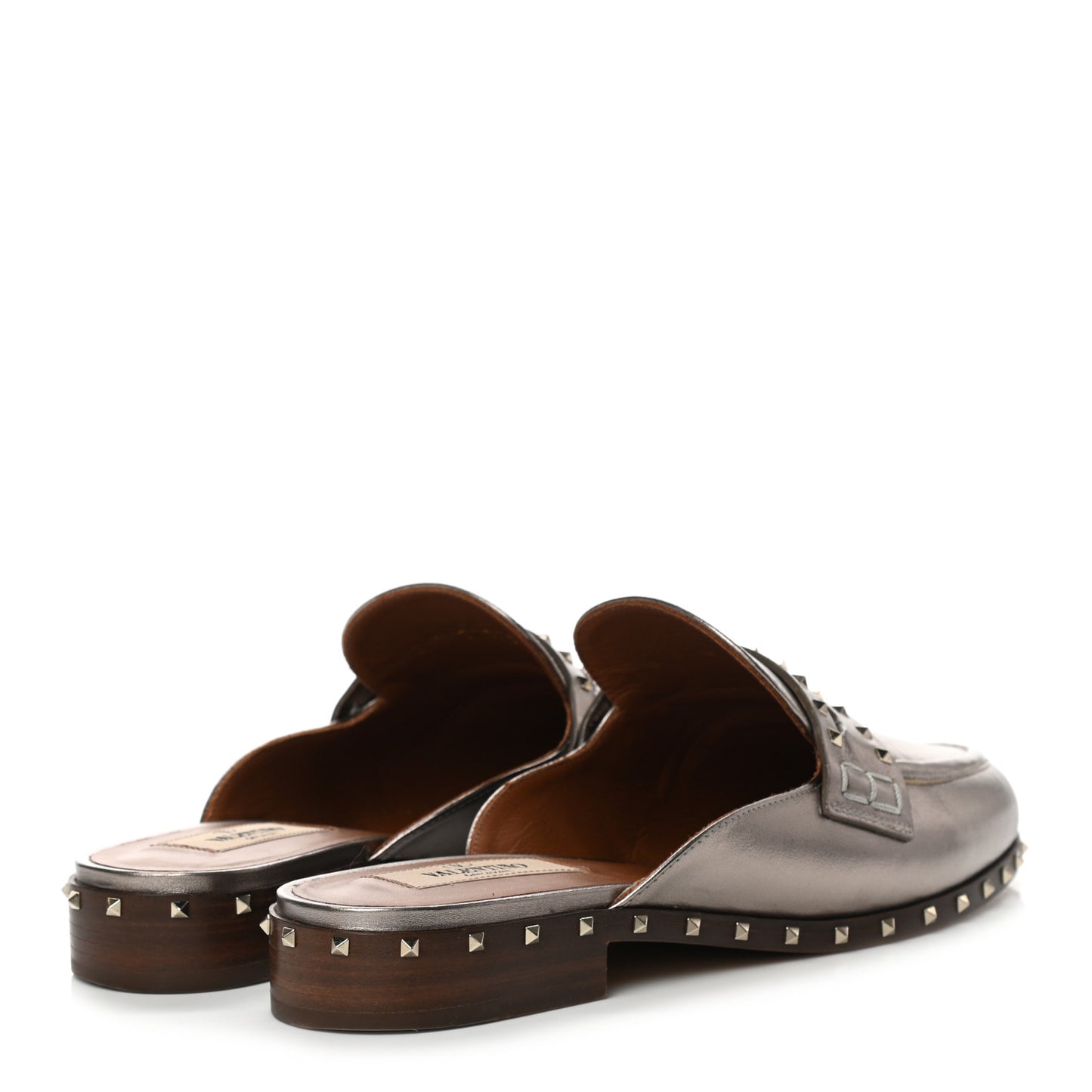 Metallic Lambskin Soul Rockstud Flat Mules 36.5 Silver