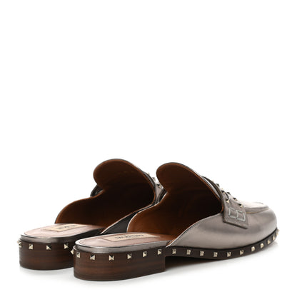 Valentino Garavani Metallic Lambskin Soul Rockstud Flat Mules 36.5 Silver 4 of 8
