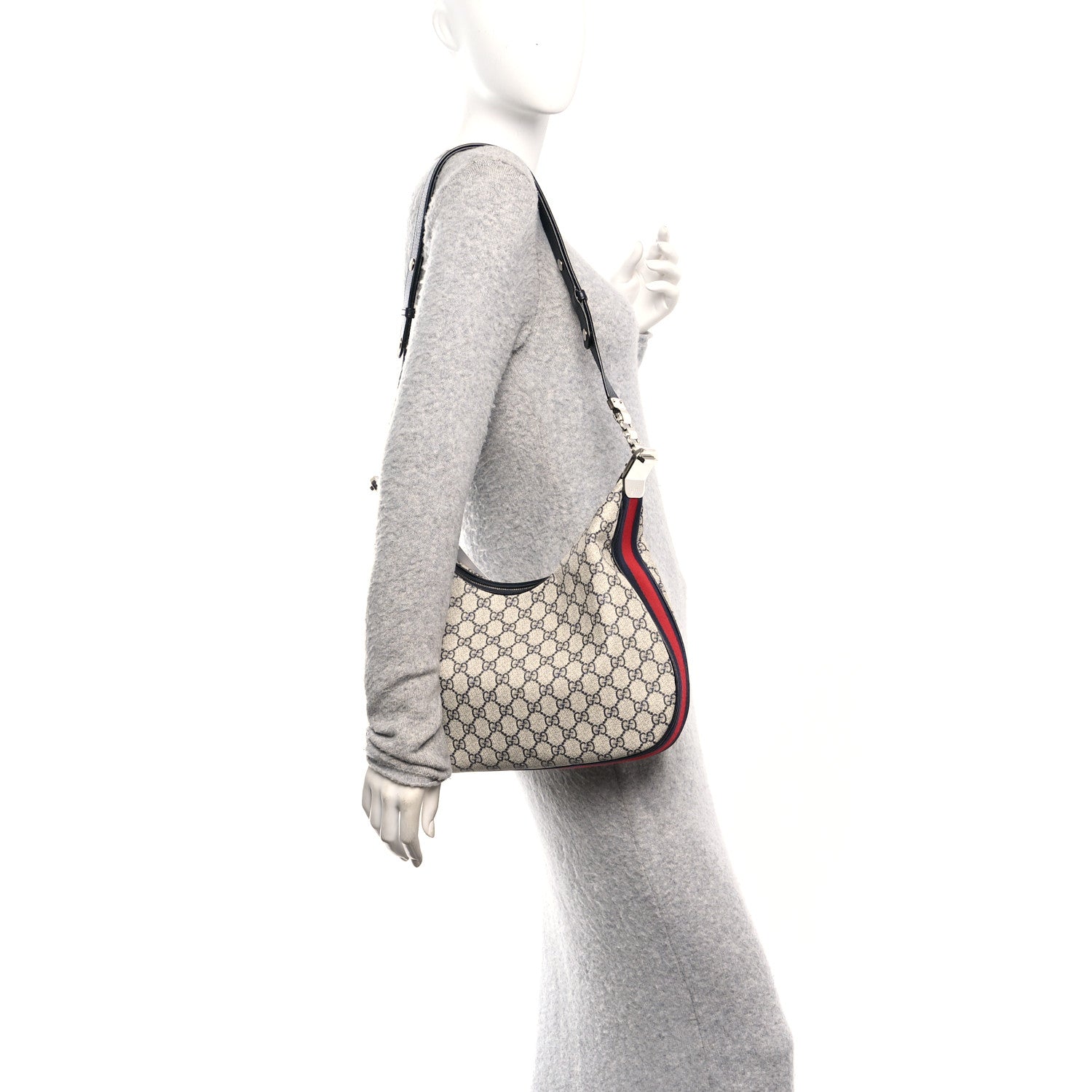 Gucci GG Supreme Monogram Textured Calfskin Web Large Attache Shoulder Bag Beige Blue 2 of 10