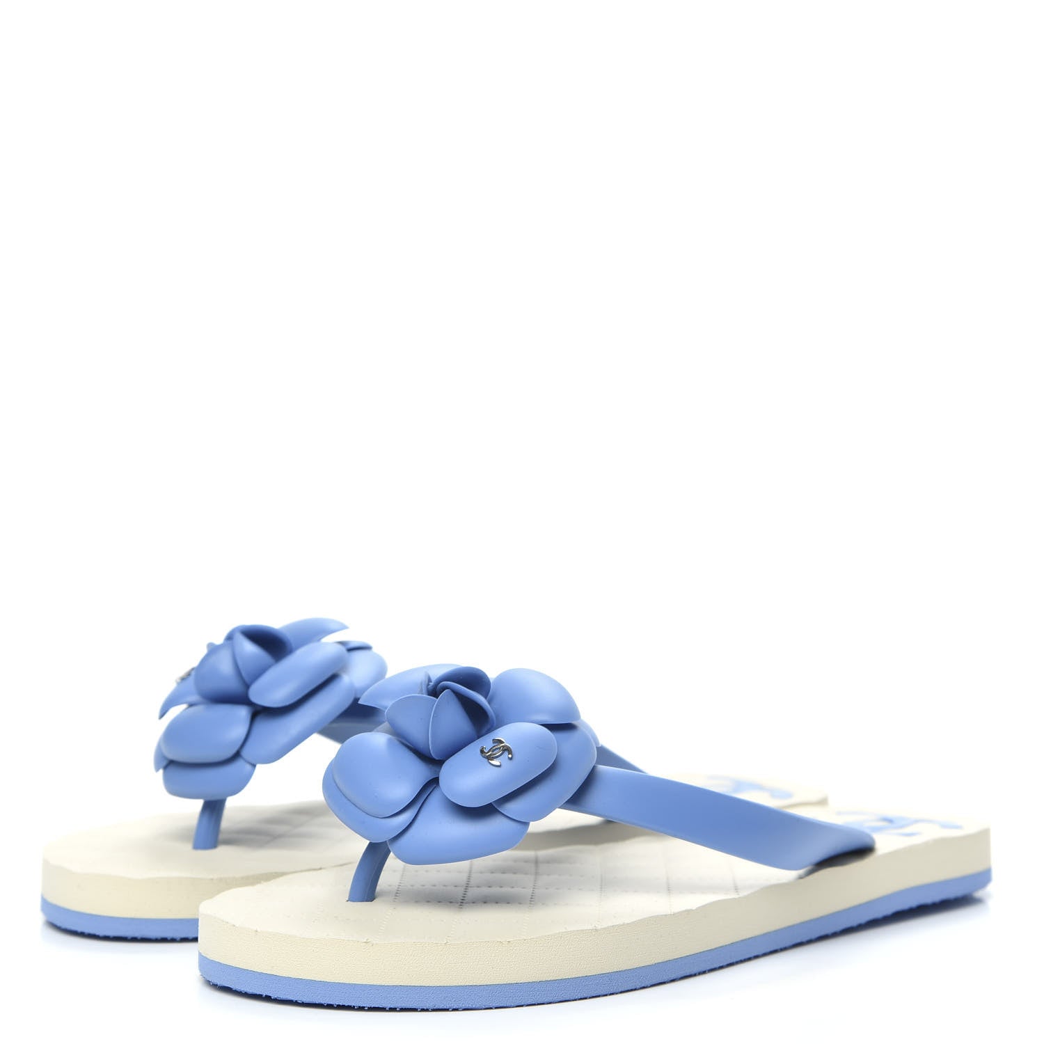 Chanel PVC Camellia Thong Sandals 37 Blue 3 of 8