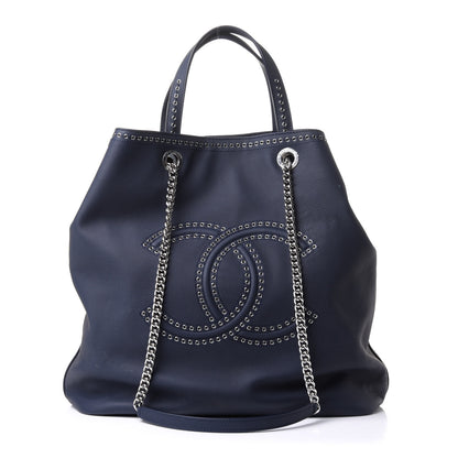 Chanel Grained Calfskin Large Coco Eyelets Shopping Tote Navy 1 of 10