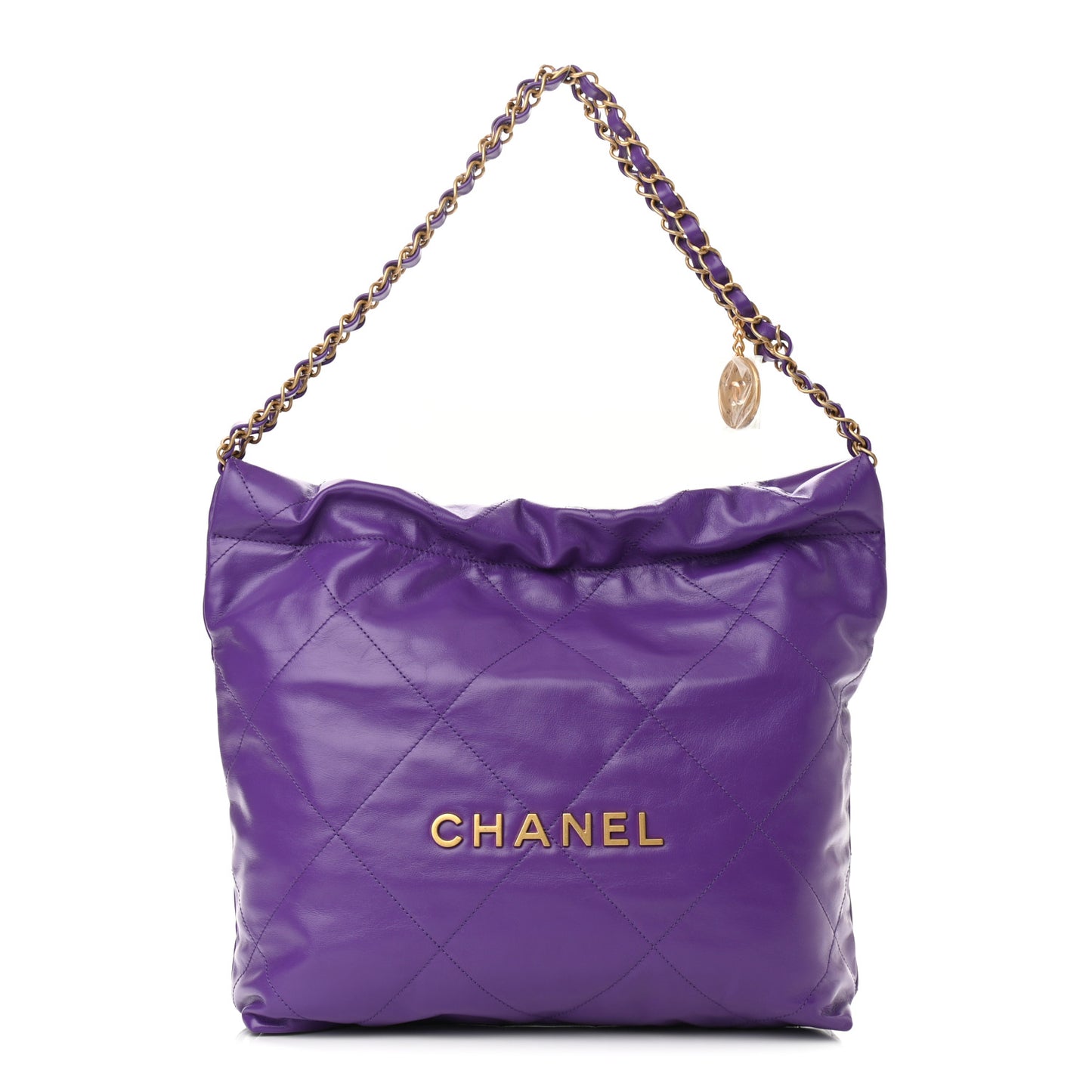 Shiny Calfskin Quilted Small Chanel 22 Purple