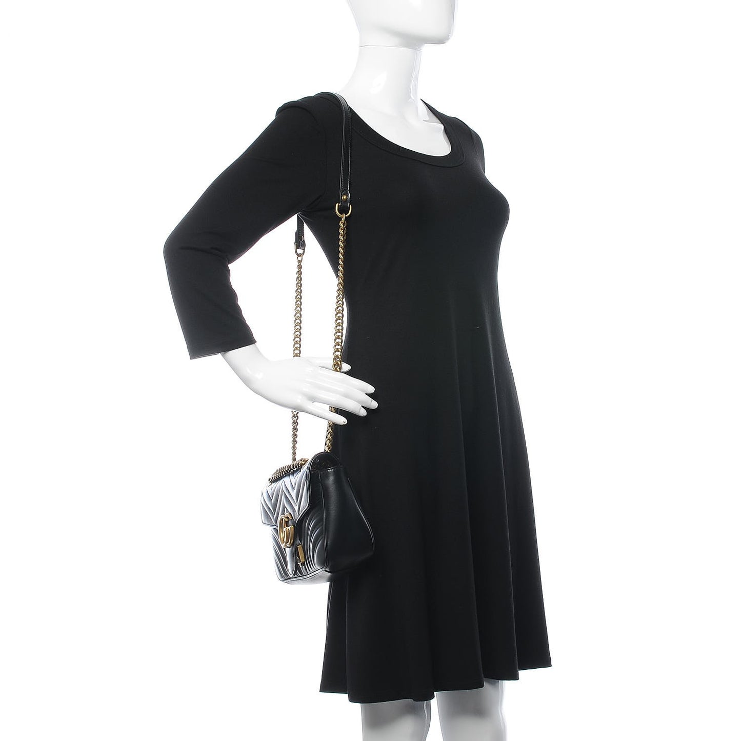 Calfskin Matelasse Small GG Marmont Shoulder Bag Black