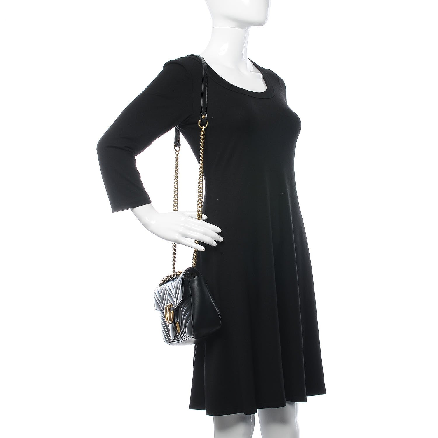 Gucci Calfskin Matelasse Small GG Marmont Shoulder Bag Black 2 of 7