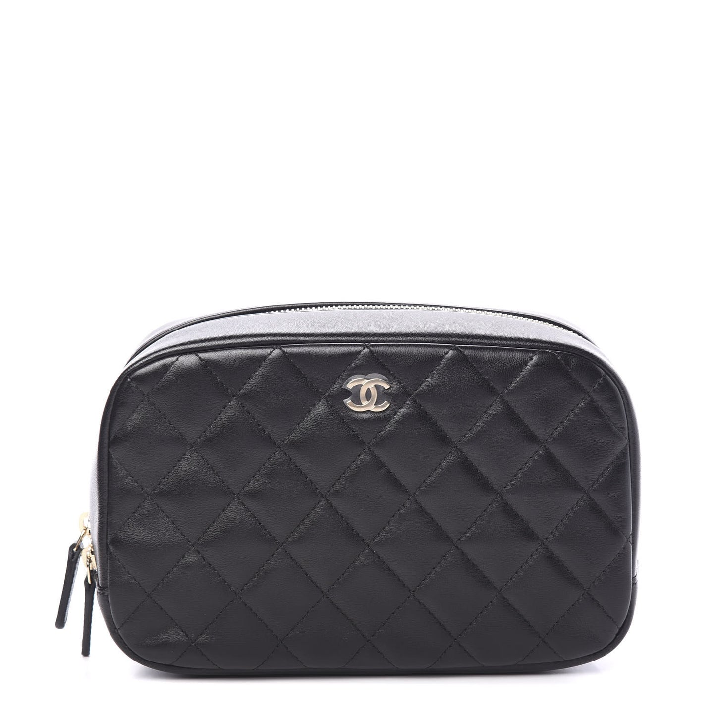 Lambskin Quilted Medium Curvy Pouch Cosmetic Case Black