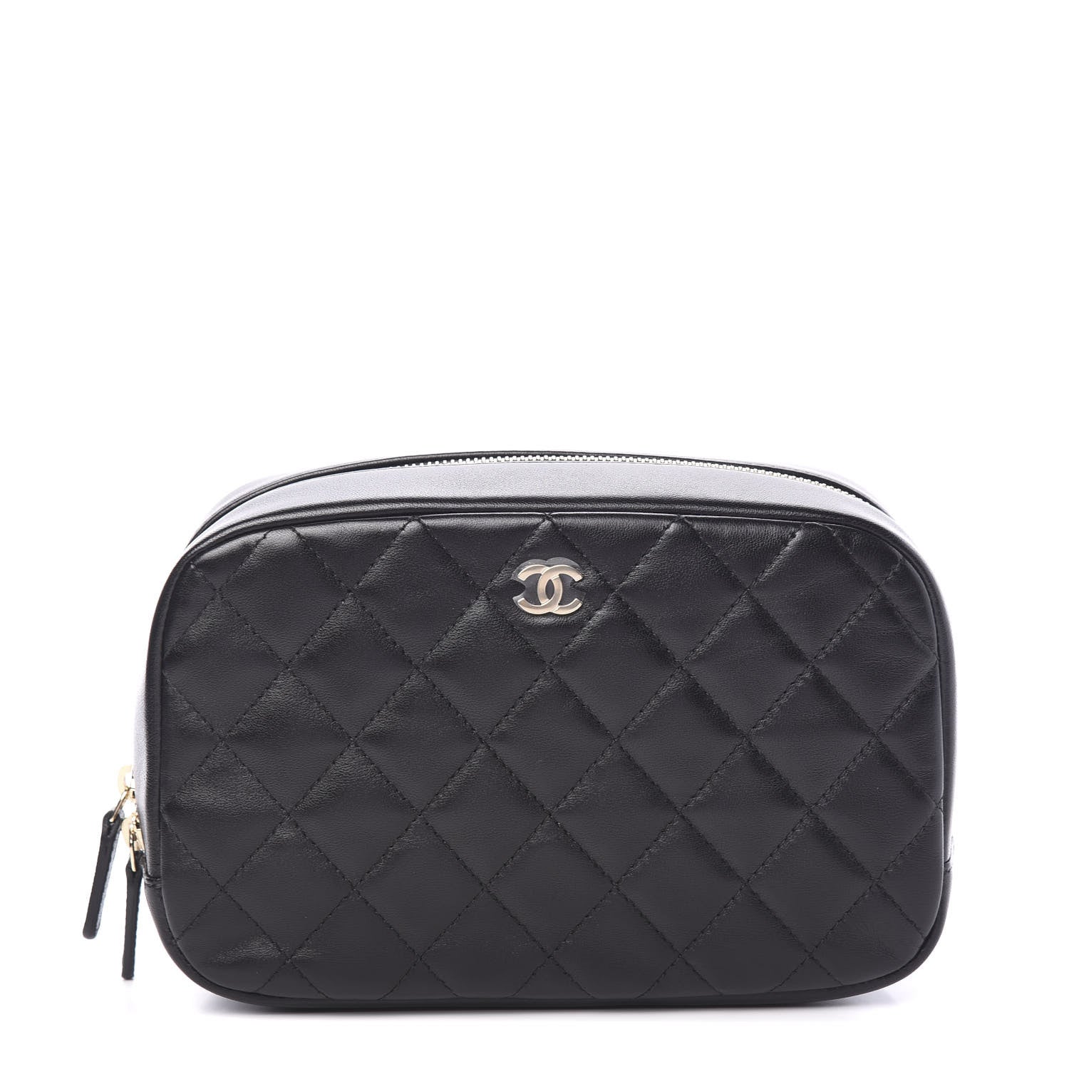 Chanel Lambskin Quilted Medium Curvy Pouch Cosmetic Case Black 1 of 9