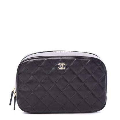 Chanel Lambskin Quilted Medium Curvy Pouch Cosmetic Case Black 1 of 9
