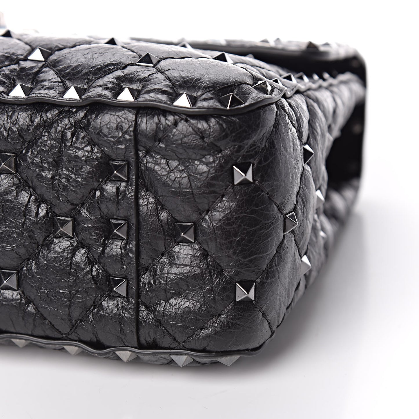 Craquele Nappa Medium Rockstud Spike Shoulder Bag Black