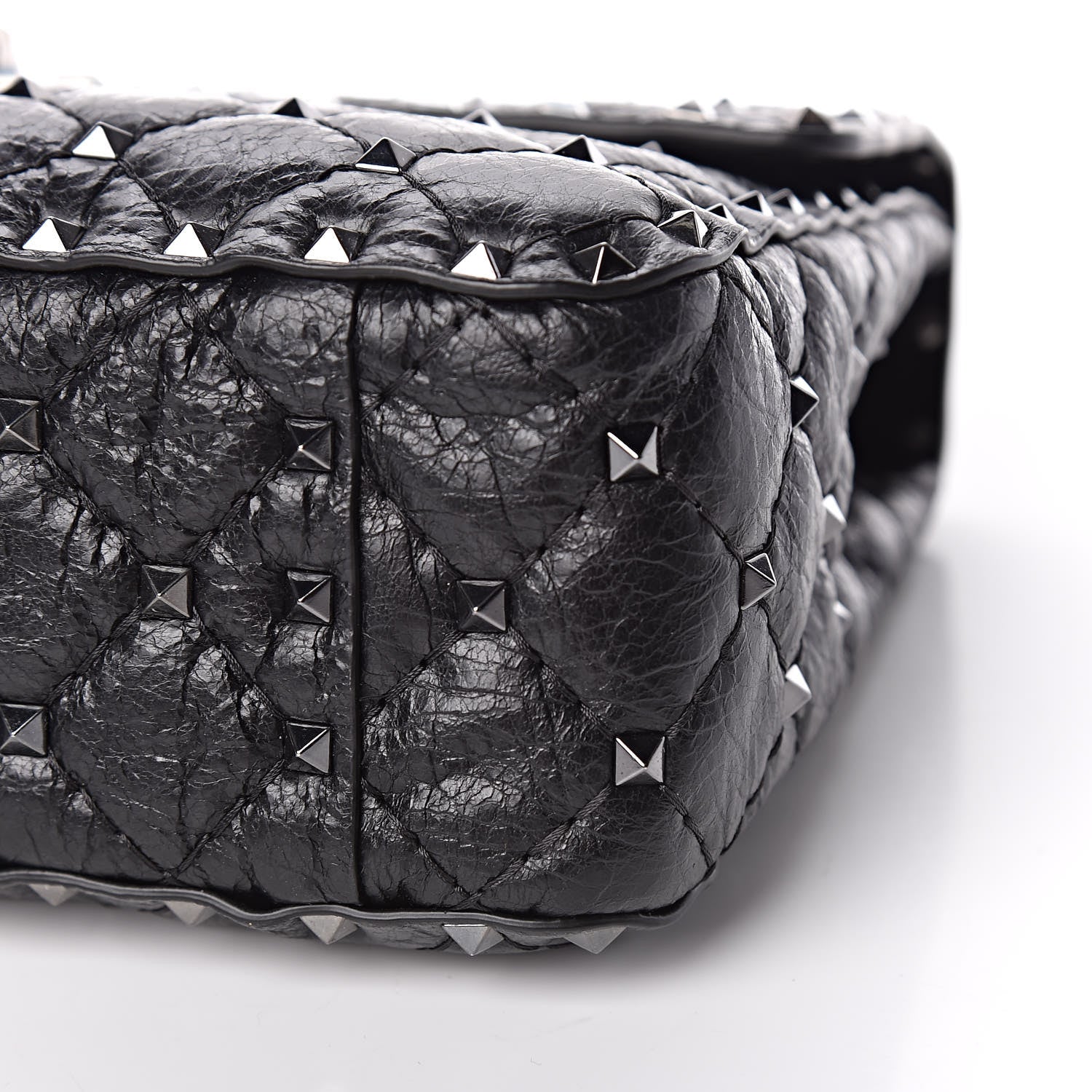 Valentino Garavani Craquele Nappa Medium Rockstud Spike Shoulder Bag Black 8 of 8
