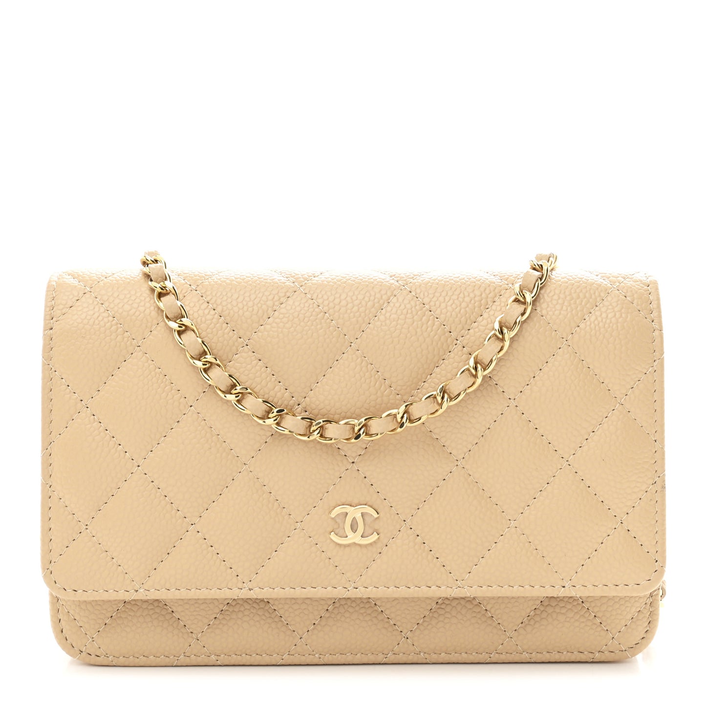 Caviar Quilted Wallet on Chain WOC Beige