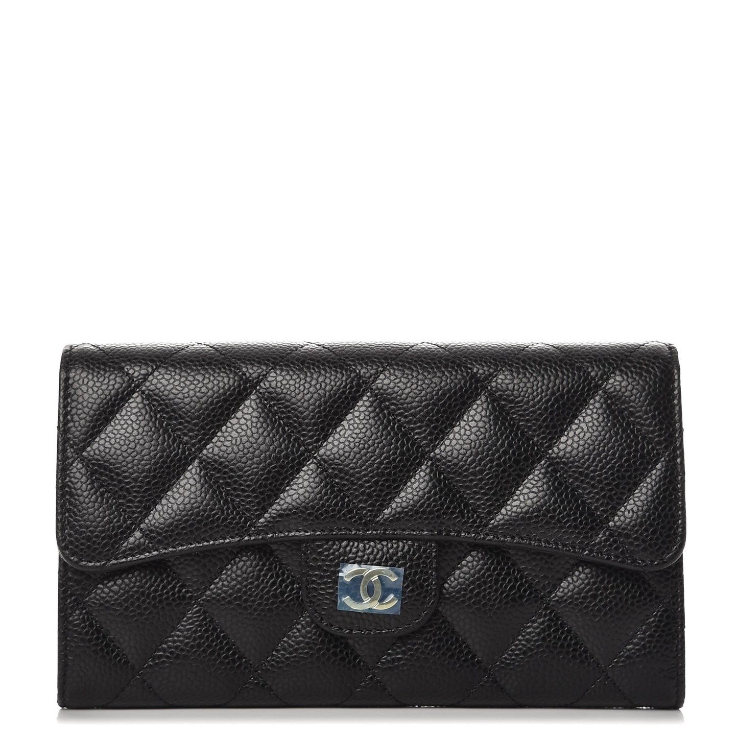 Caviar Quilted Large Flap Wallet Black