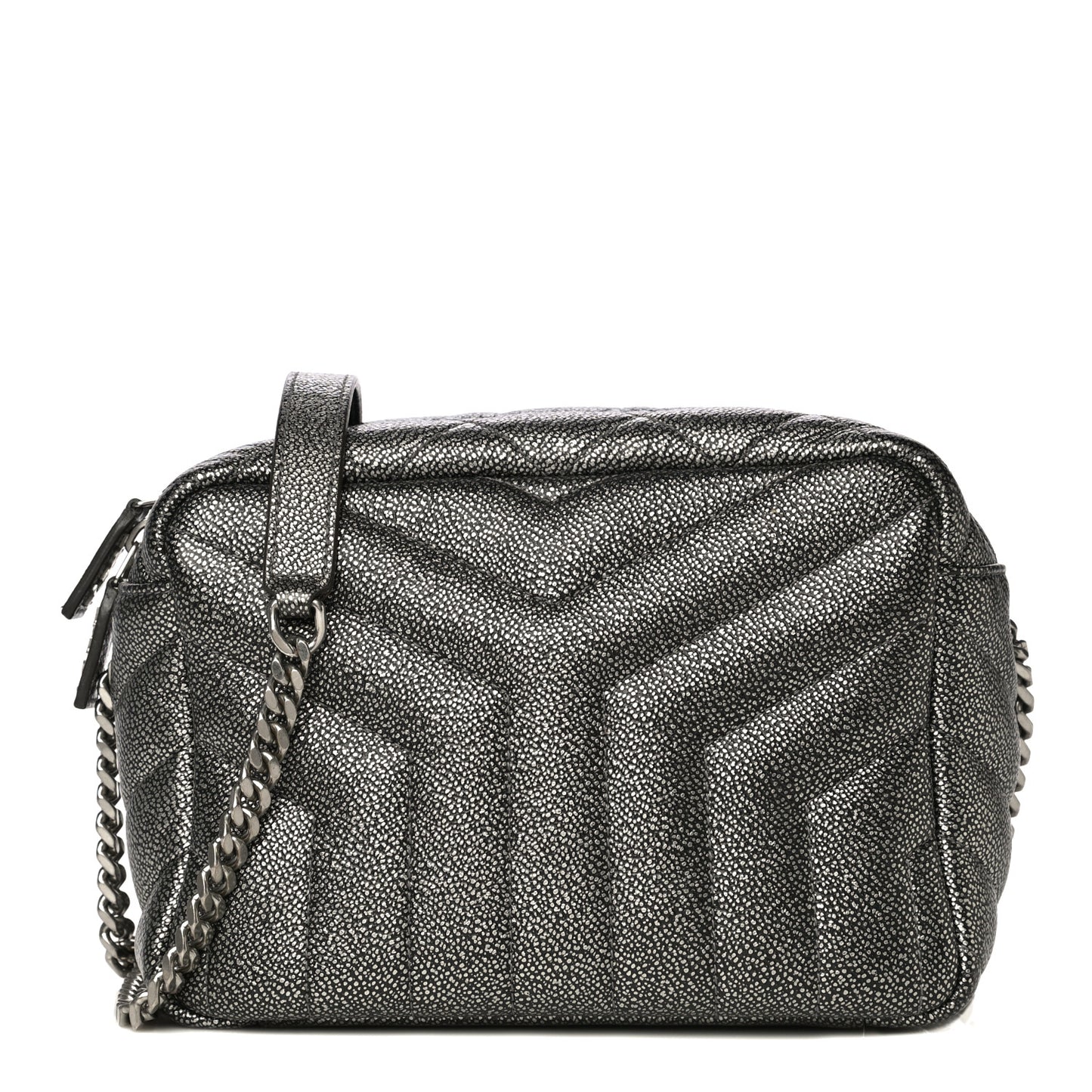 Metallic Grain De Poudre Y Quilted Monogram Small Loulou Bowling Bag Gun Metal