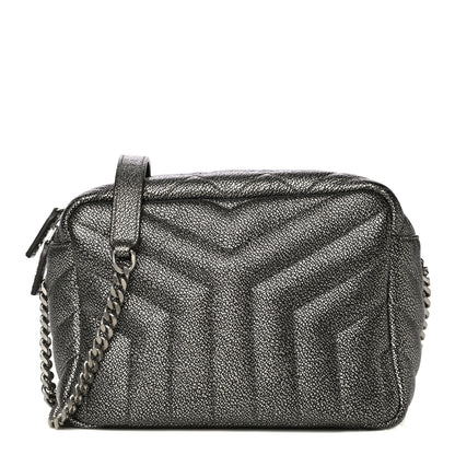 Saint Laurent Metallic Grain De Poudre Y Quilted Monogram Small Loulou Bowling Bag Gun Metal 1 of 16