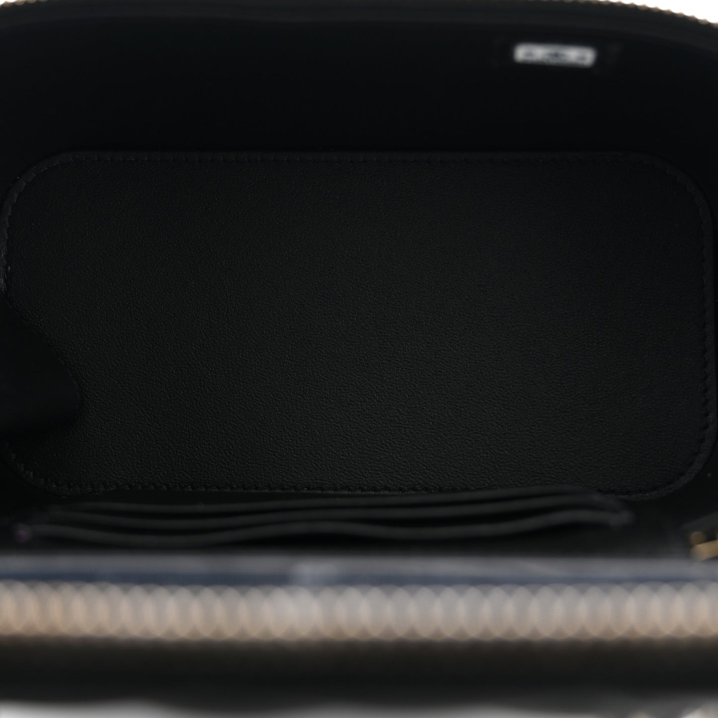 Lambskin Quilted Trendy Small Top Handle Vanity Case With Chain Black