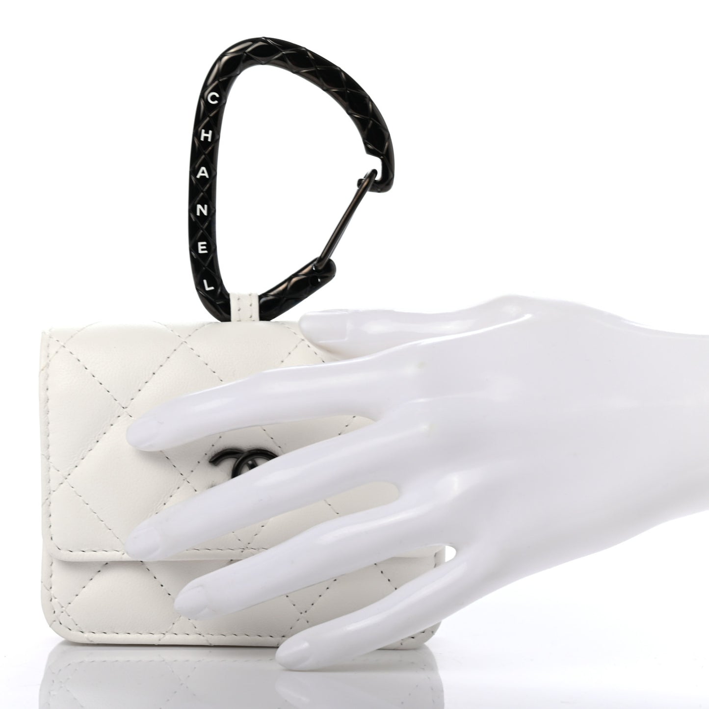 Lambskin Quilted CC Hook Card Holder White