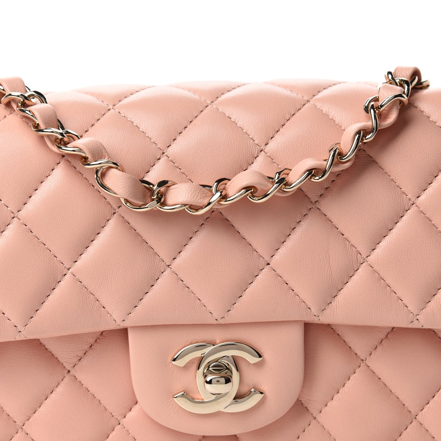 Lambskin Quilted Mini Rectangular Flap Light Pink
