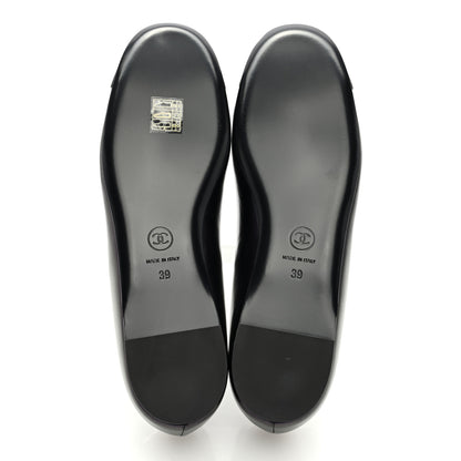 Chanel Pleated Lambskin Grosgrain Cap Toe CC Ballerina Flats 40.5 Black 39 Black 5 of 8
