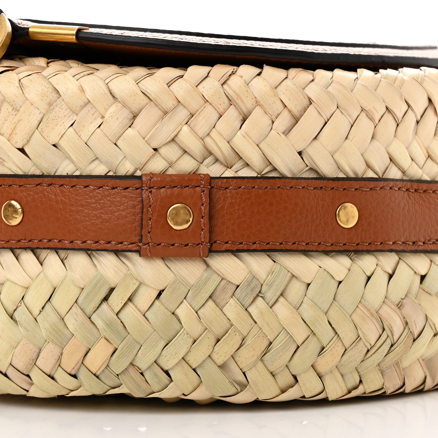Raffia Small Grain Calfskin Small Marcie Basket Crossbody Tan