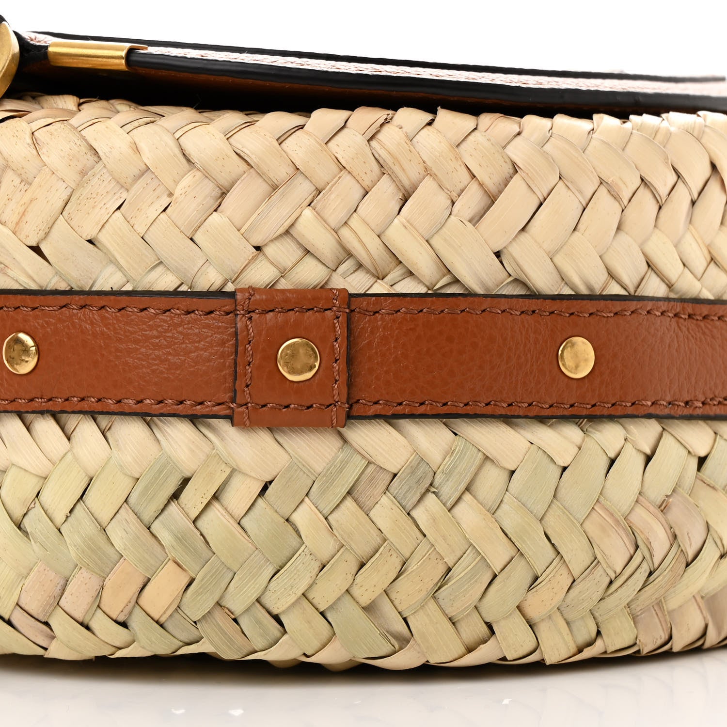Chloe Raffia Small Grain Calfskin Small Marcie Basket Crossbody Tan 11 of 11