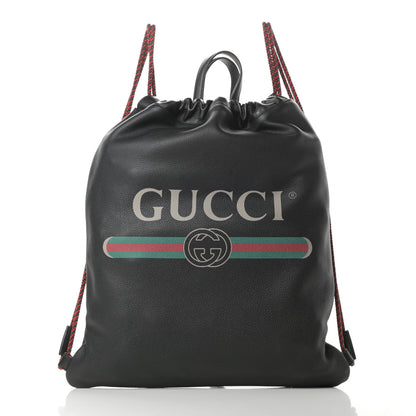 Gucci Calfskin Logo Drawstring Backpack Black 3 of 12