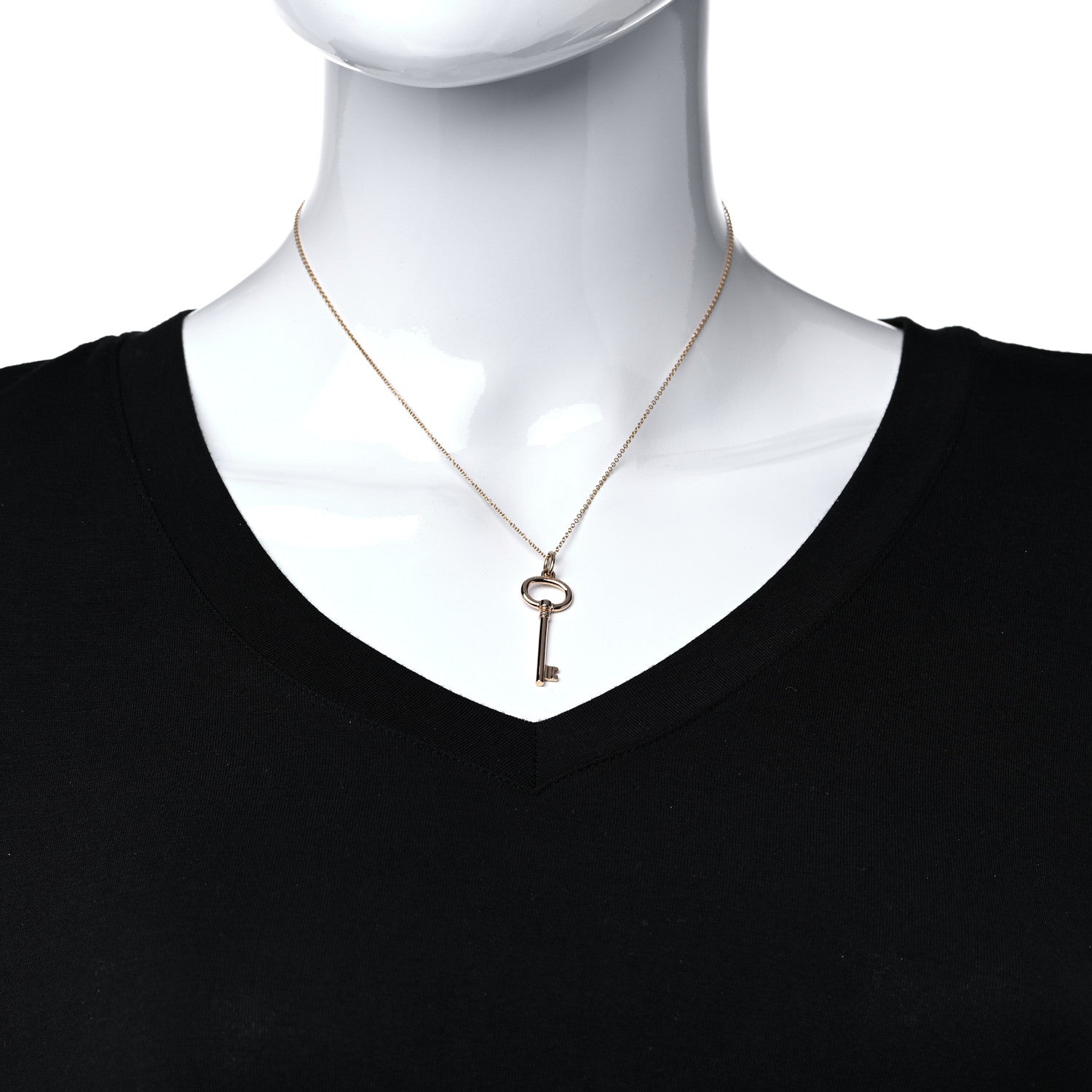 Tiffany 18K Rose Gold Small Oval Key Pendant Necklace 2 of 7