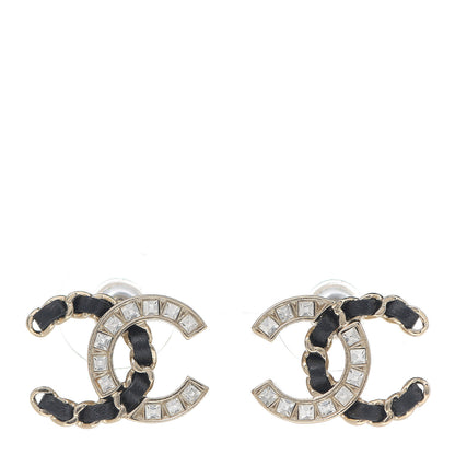 Chanel Crystal Baguette Lambskin Chain CC Vintage Allure Stud Earrings Black Gold 1 of 3