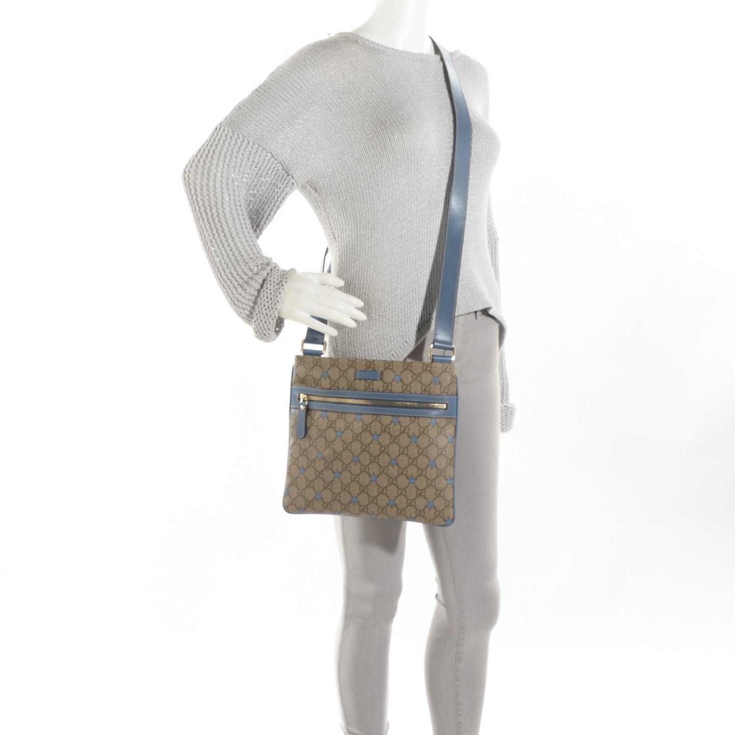 Monogram GG Supreme Stars Small Flat Messenger Bag Light Blue