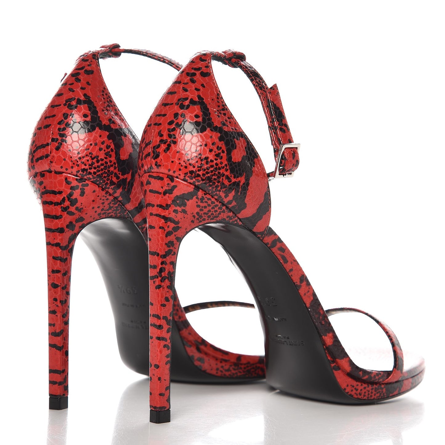Python Calfskin Embossed Jane 105 Ankle Strap Sandals 39.5 Red Black