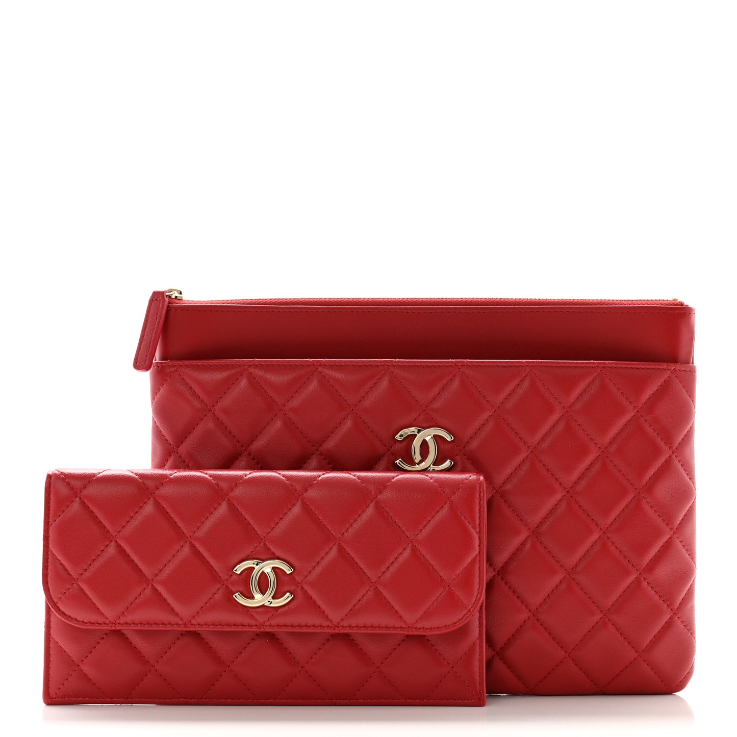 Lambskin Quilted Flap Cosmetic Case Red