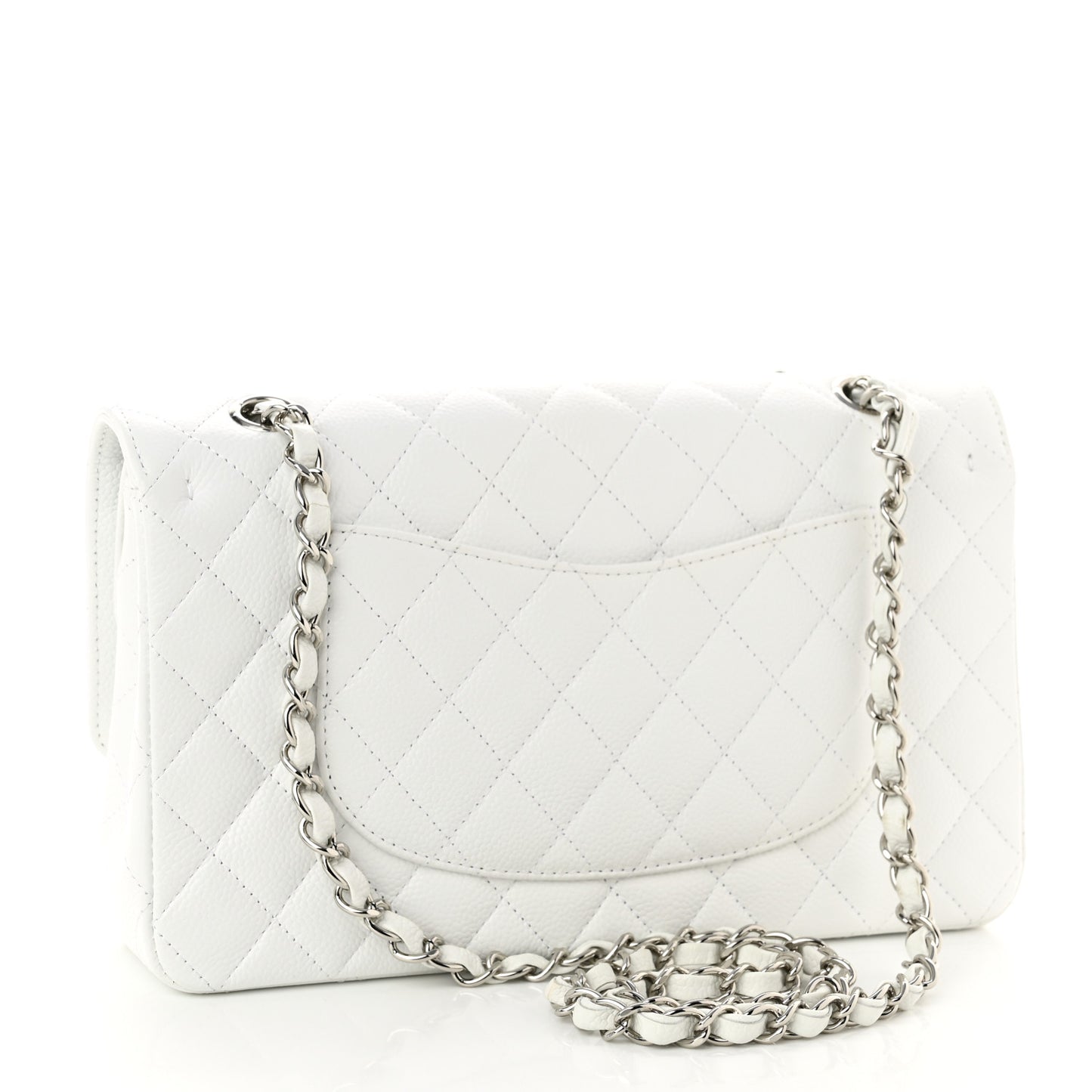 Caviar Quilted Medium Double Flap White