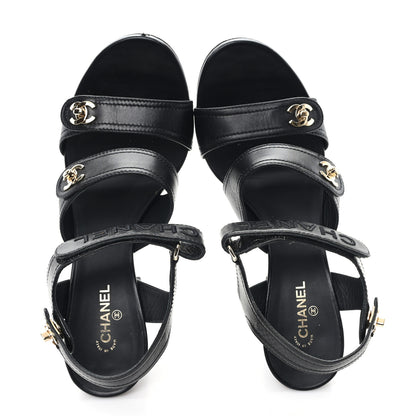 Chanel Lambskin CC Turnlock Sandals 41 Black 2 of 10