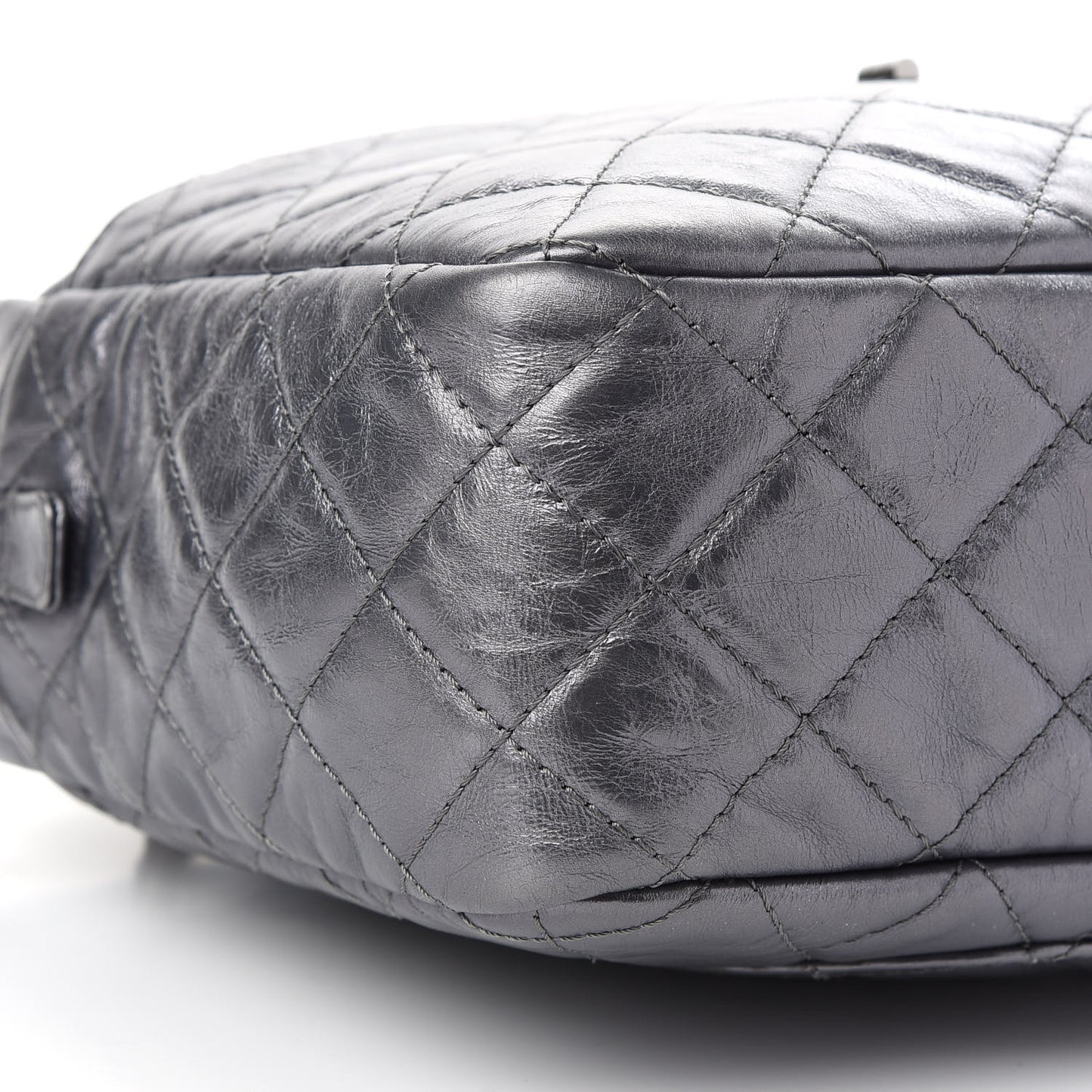 Metallic Aged Calfskin Quilted Large Reissue Camera Case Silver