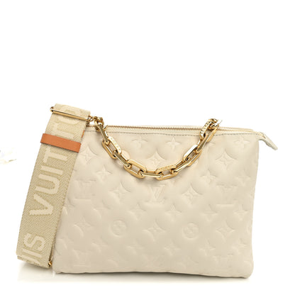Louis Vuitton Lambskin Embossed Monogram Coussin PM Beige Cream 1 of 10