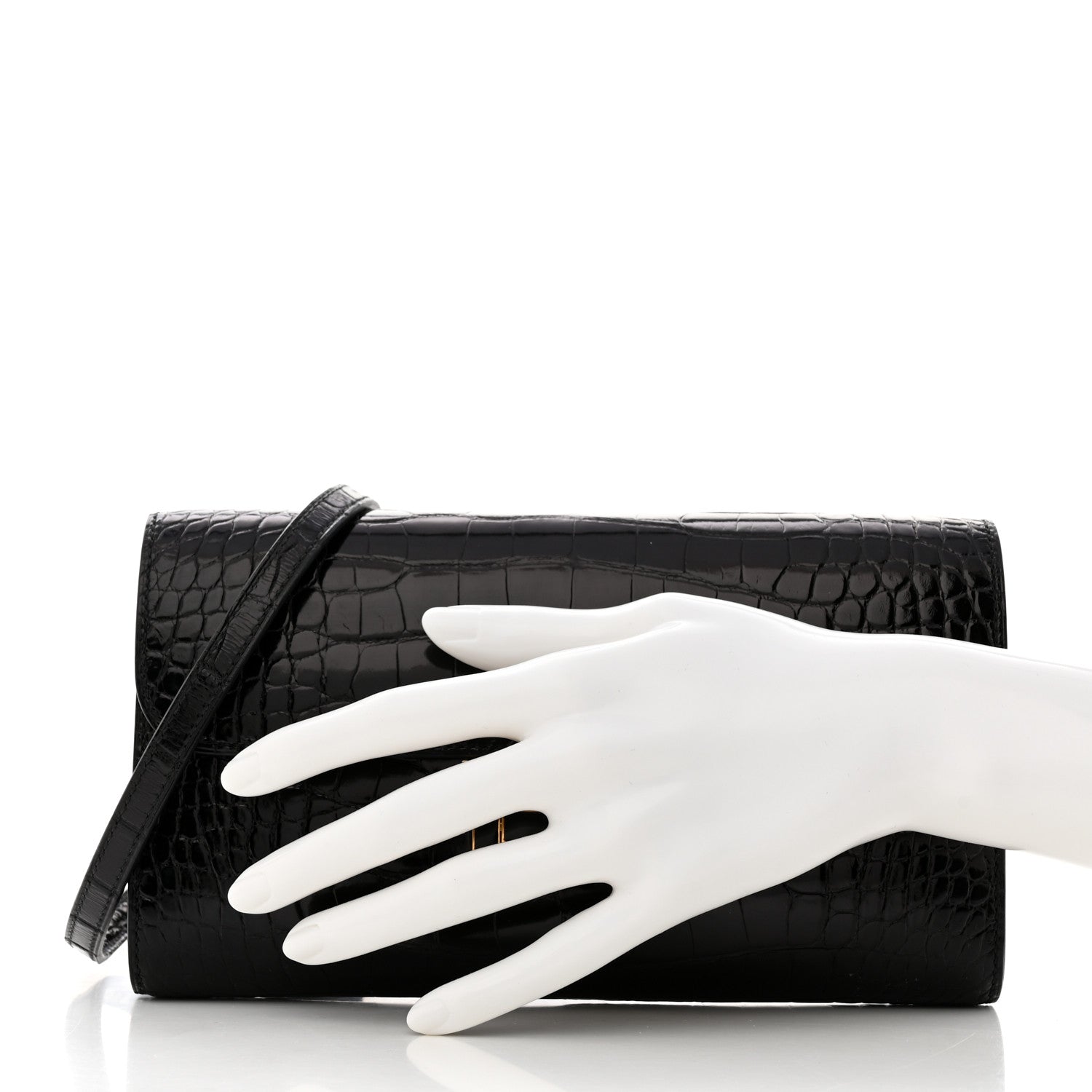 Hermes Shiny Alligator Enamel Constance Long Wallet To Go Black 2 of 8