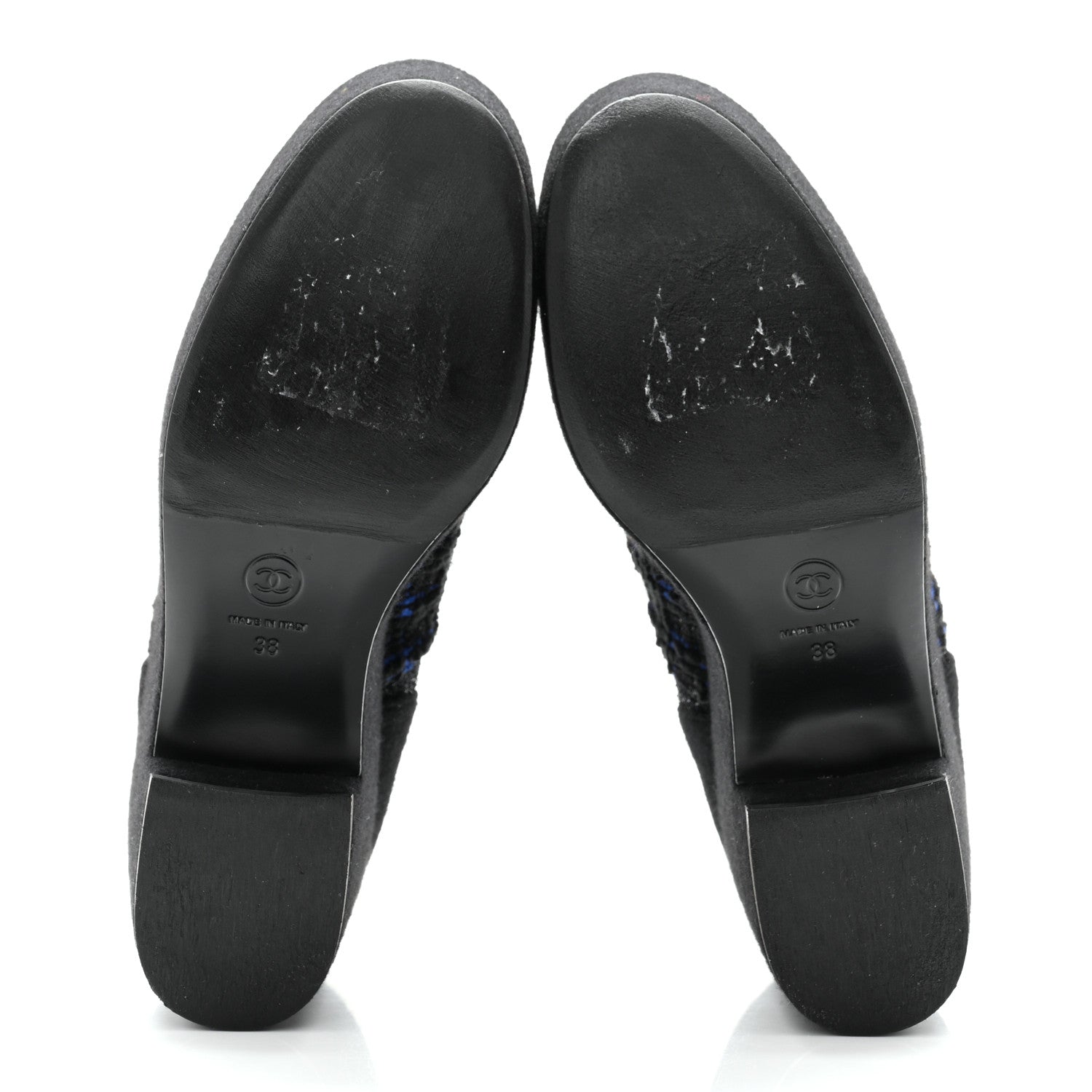 Chanel Tweed Lace Up Platform Oxfords 38 Black Blue 5 of 12